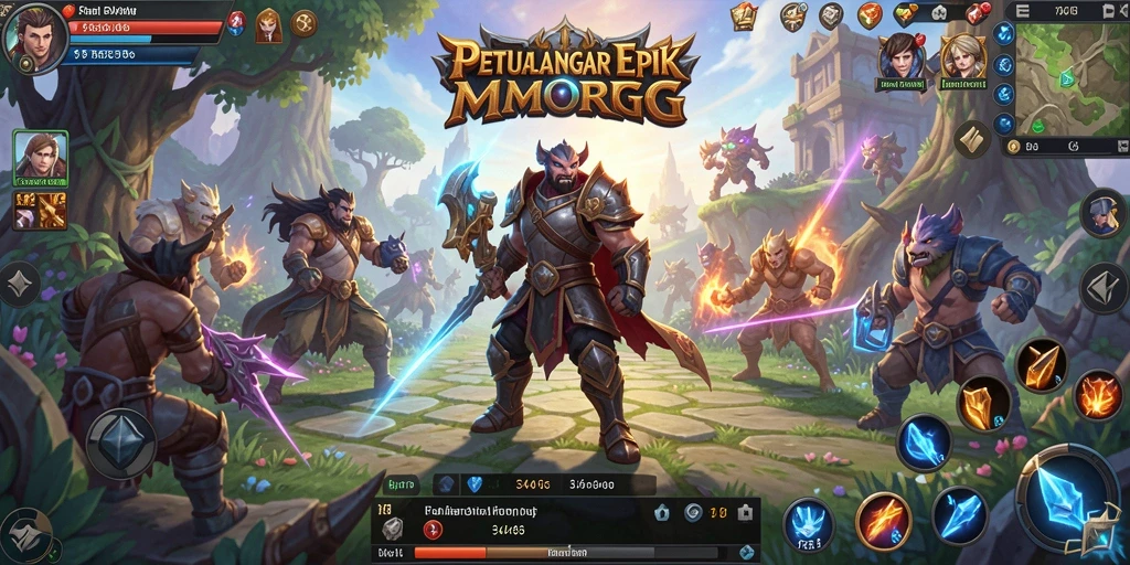 Menggambarkan gameplay seru dan interaksi dalam dunia MMORPG.