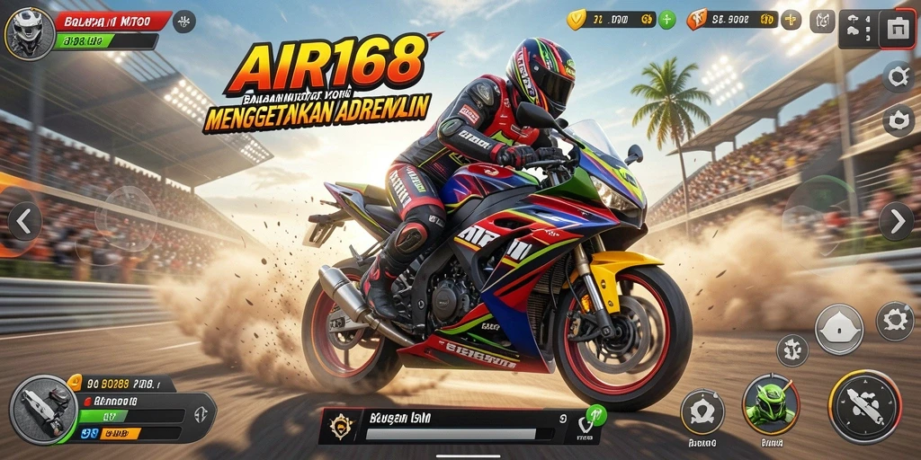 Tampilan gameplay seru dan mendebarkan dari AIR168 dengan balapan motor intens.