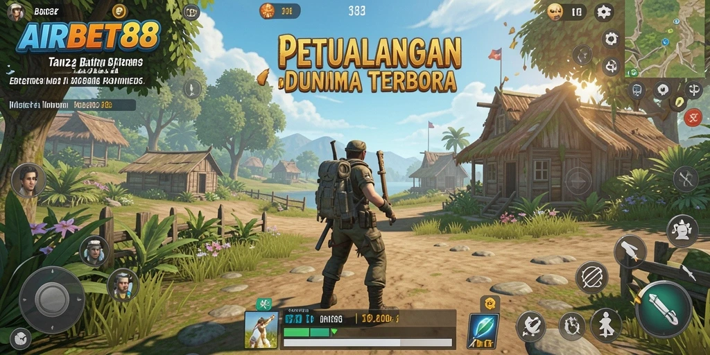 Screenshot gameplay AIRBET88 yang menunjukkan eksplorasi di dunia terbuka.