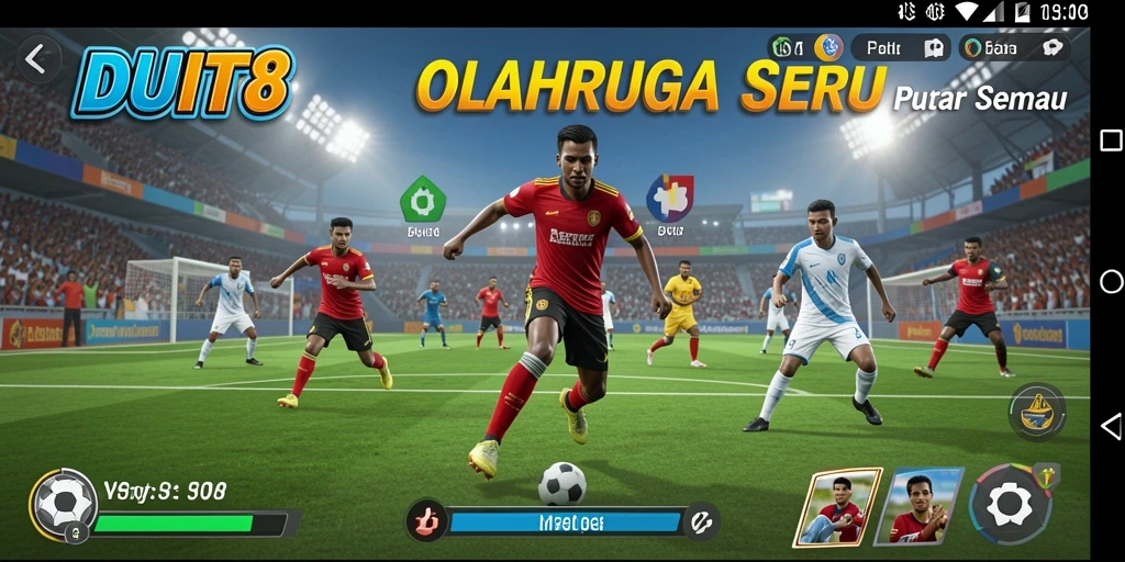 Screenshot utama DUIT8 menampilkan aksi seru dalam permainan olahraga.