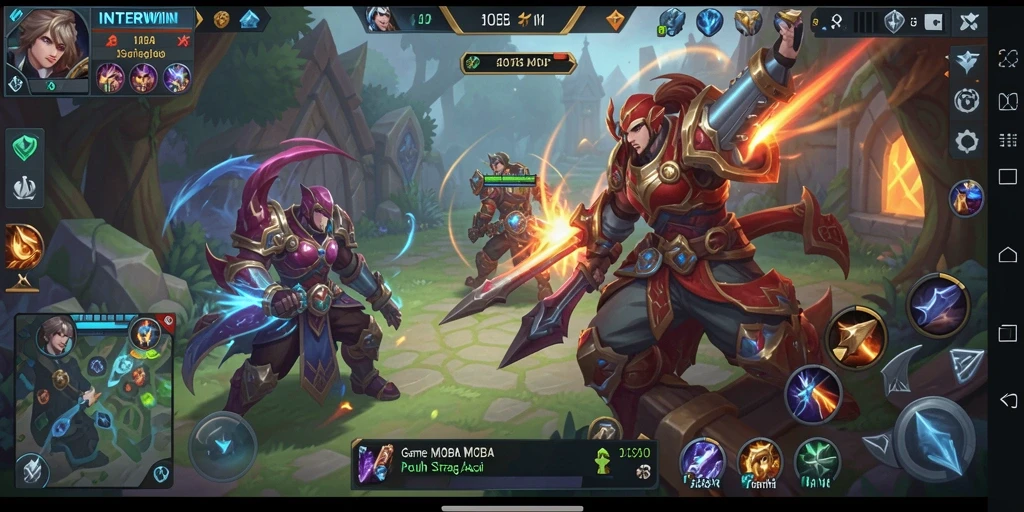 Tampilan seru dari gameplay INTERWIN dalam pertempuran MOBA.