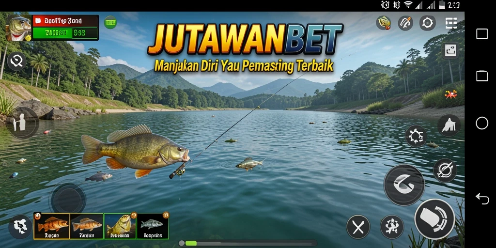 Tampilan gameplay menarik saat menangkap ikan di laut.