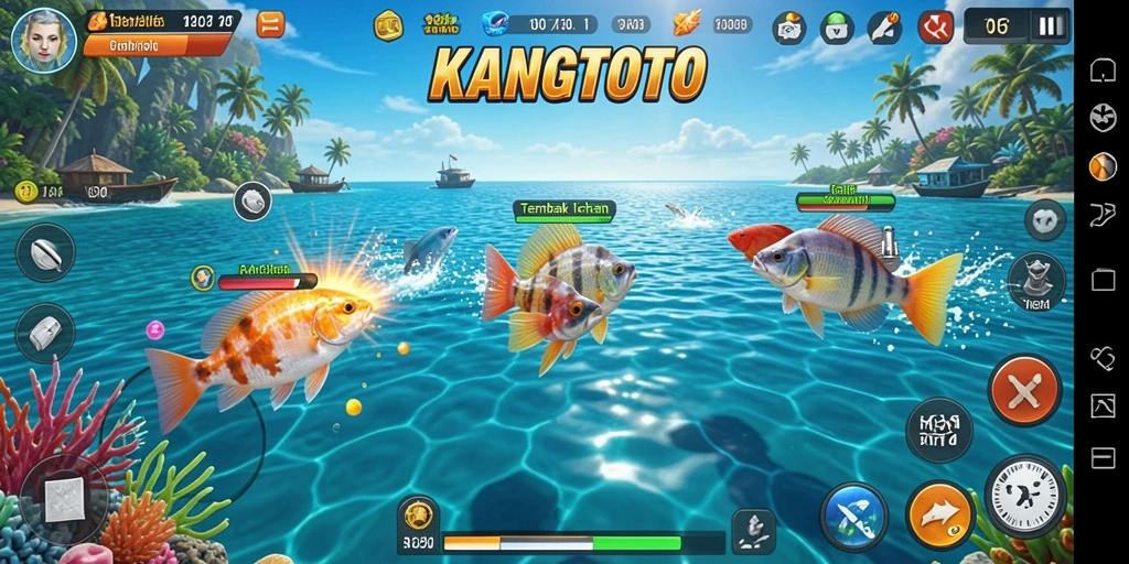 Tangkapan layar dari gameplay seru KANGTOTO saat menangkap ikan.