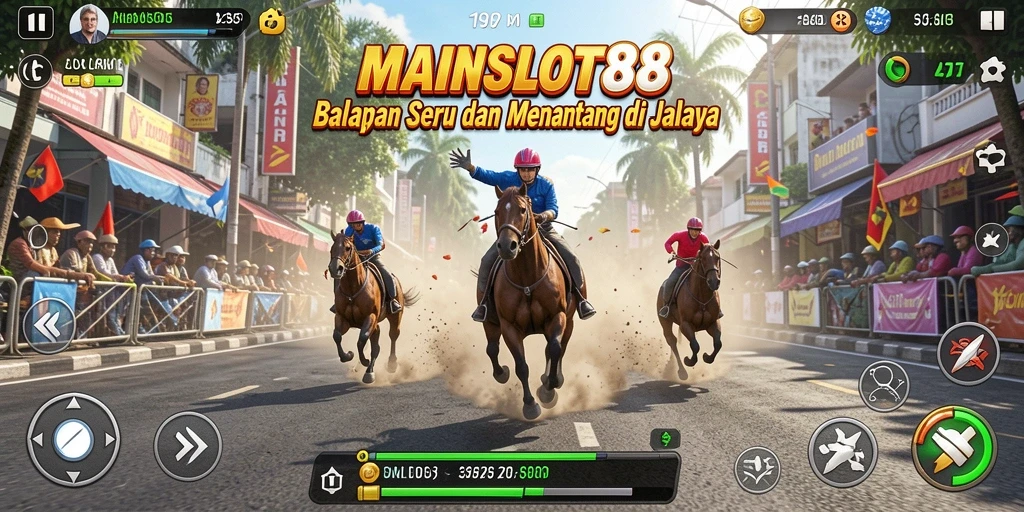 Tangkapan layar utama MAINSLOT88 menampilkan aksi balapan mendebarkan.