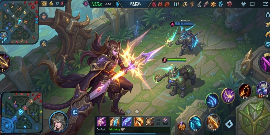 Tampilan gameplay intens dari PRADA188 yang menampilkan pertempuran MOBA.
