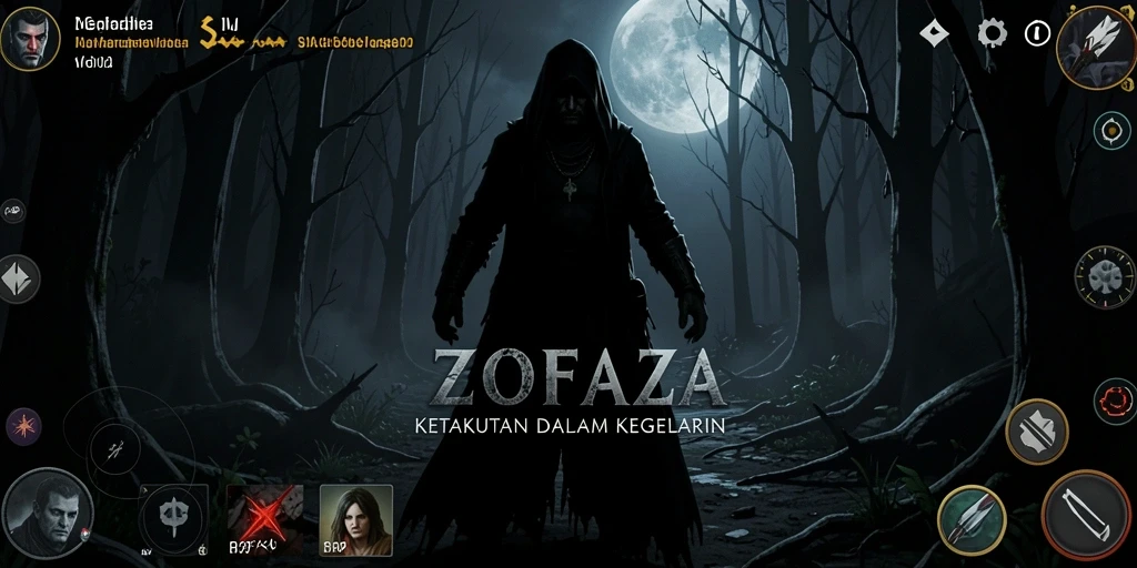 Gameplay seram ZOFAZA dengan efek suara menakutkan.